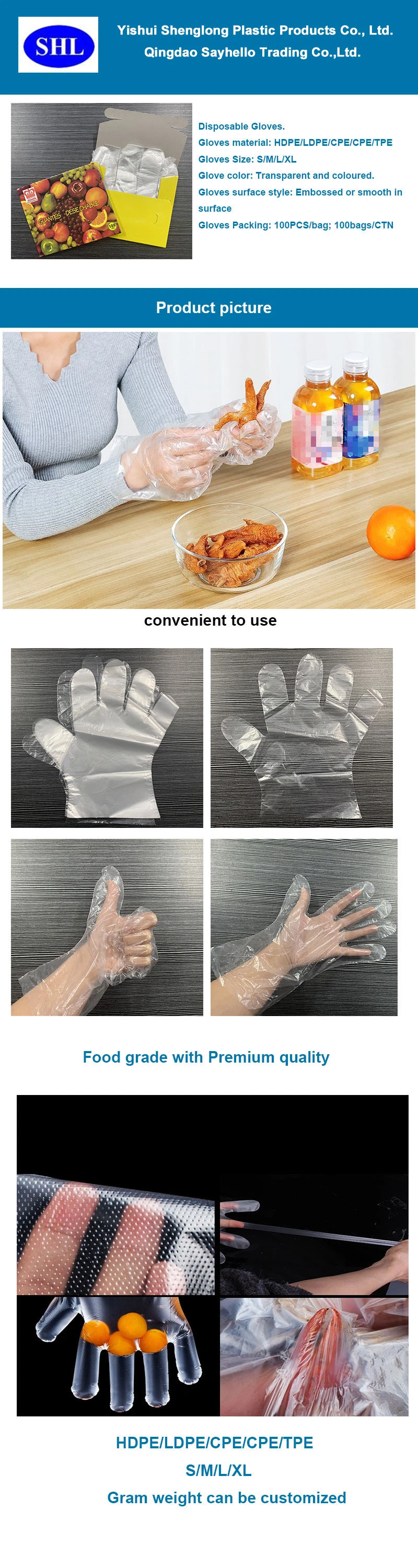 Wholesale Multi Function Household Cleaning Eating Food Grade Oil Proof Waterproof Disposable PE Plastic Gloves