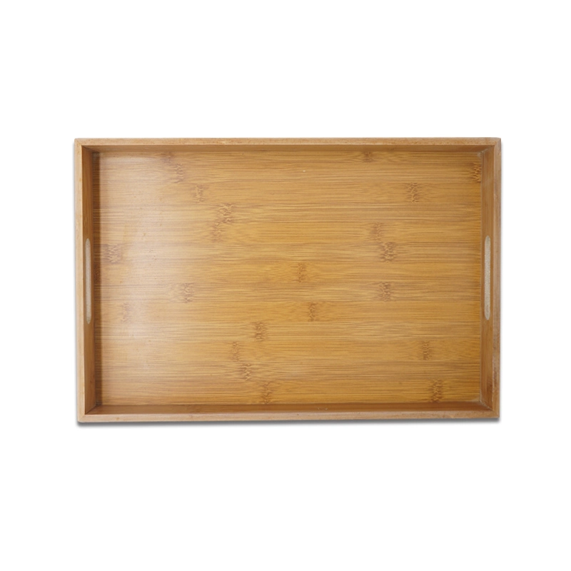 Bamboo Rectangular Breakfast Butler Serving Trays with Cut-out Handle and White Painting