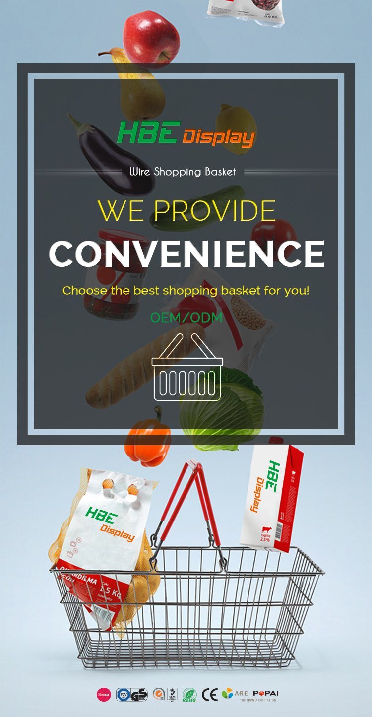 Cosmetic Store Round Metal Wire Shopping Basket with Plastic Tray
