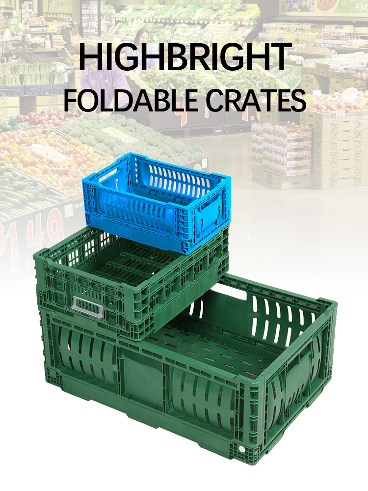 Supermarket Storage Container Plastic Folding Stackable Collapsible Vegetable Fruit Crate