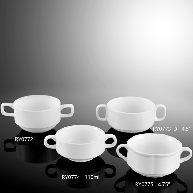 High Quality White Restaurant Soup Bowl with Handles