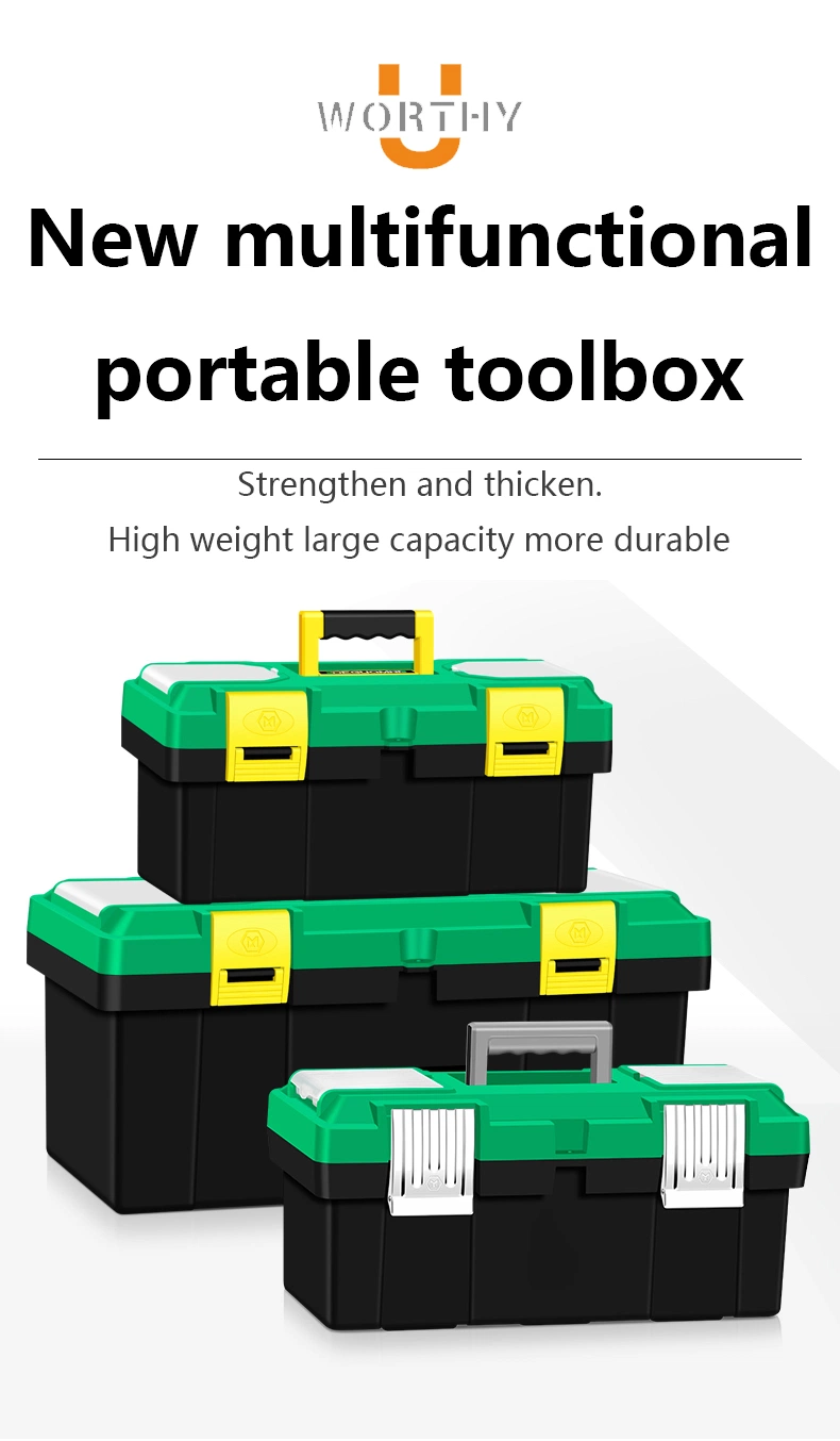 Multifunctional Heavy Duty Toolbox Household Plastic Hardware Tool Box Toolbox Storage with Handle Tray Compartment Case