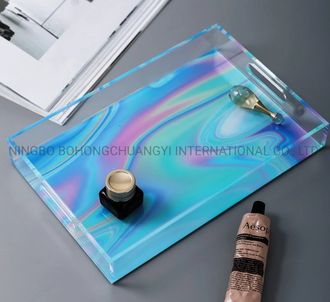 Transparent Acrylic Plastic Serving Tray for Drink Food Cosmetics Storage