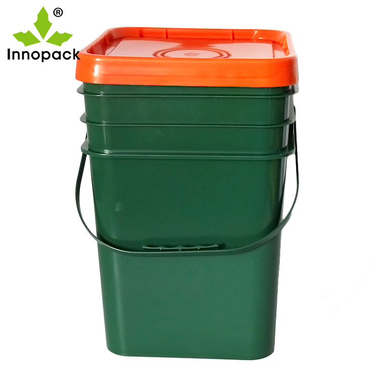 Stackable 20 Liter Plastic Square Pail with Heavy Duty Lid