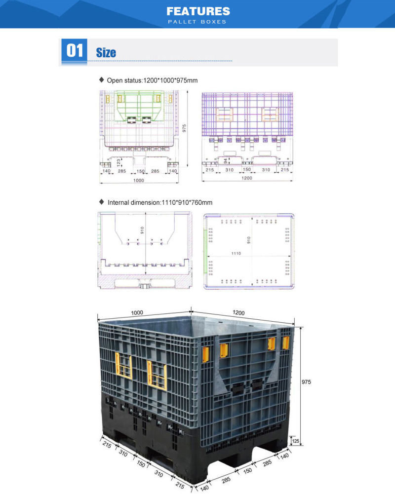 Plastic Collapsible Bulk Containers/Folding Plastic Pallet Box for Sales
