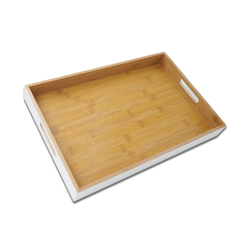 Bamboo Rectangular Breakfast Butler Serving Trays with Cut-out Handle and White Painting