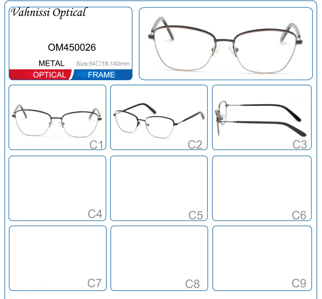 Design Brand Half Rimless Metal Eyeglasses Optical Frame for Women