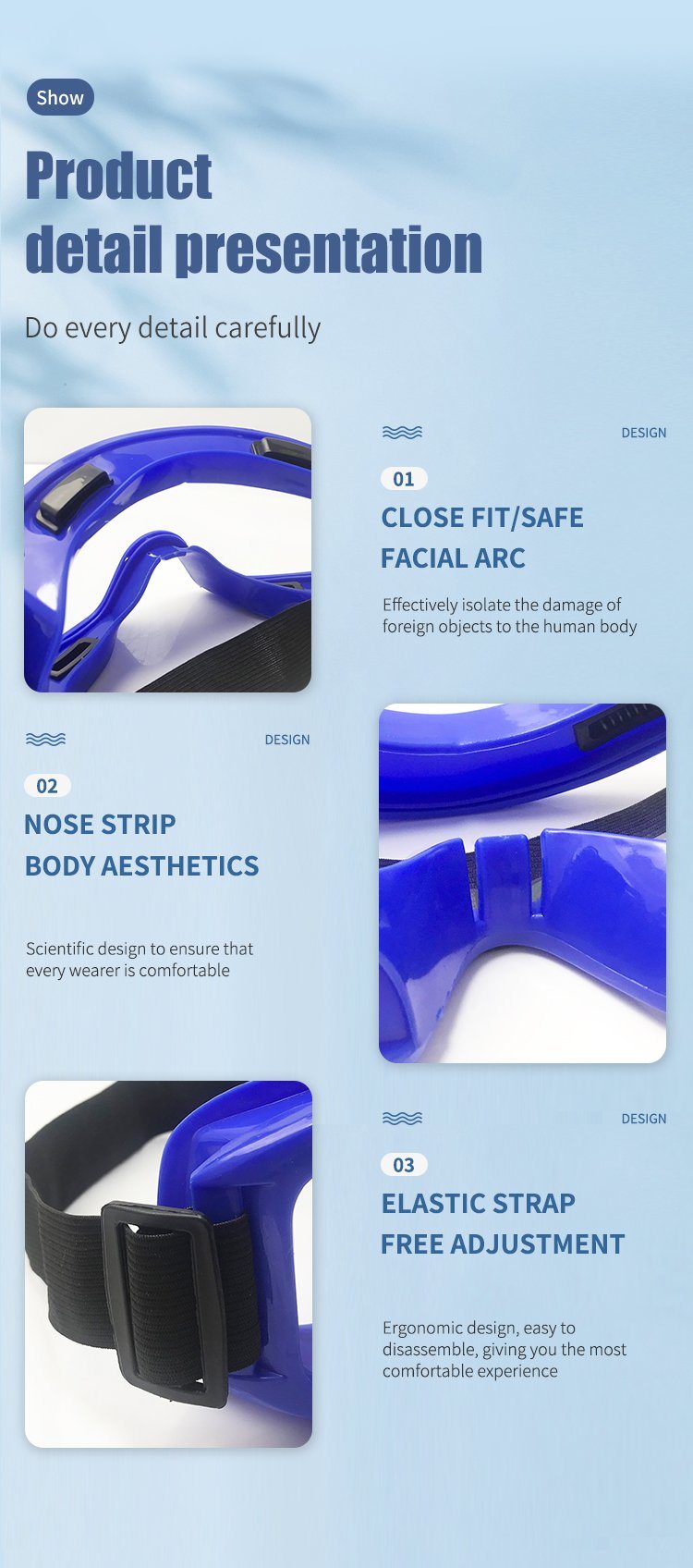Anti-Shock and Splash-Proof Blue Protective Goggle