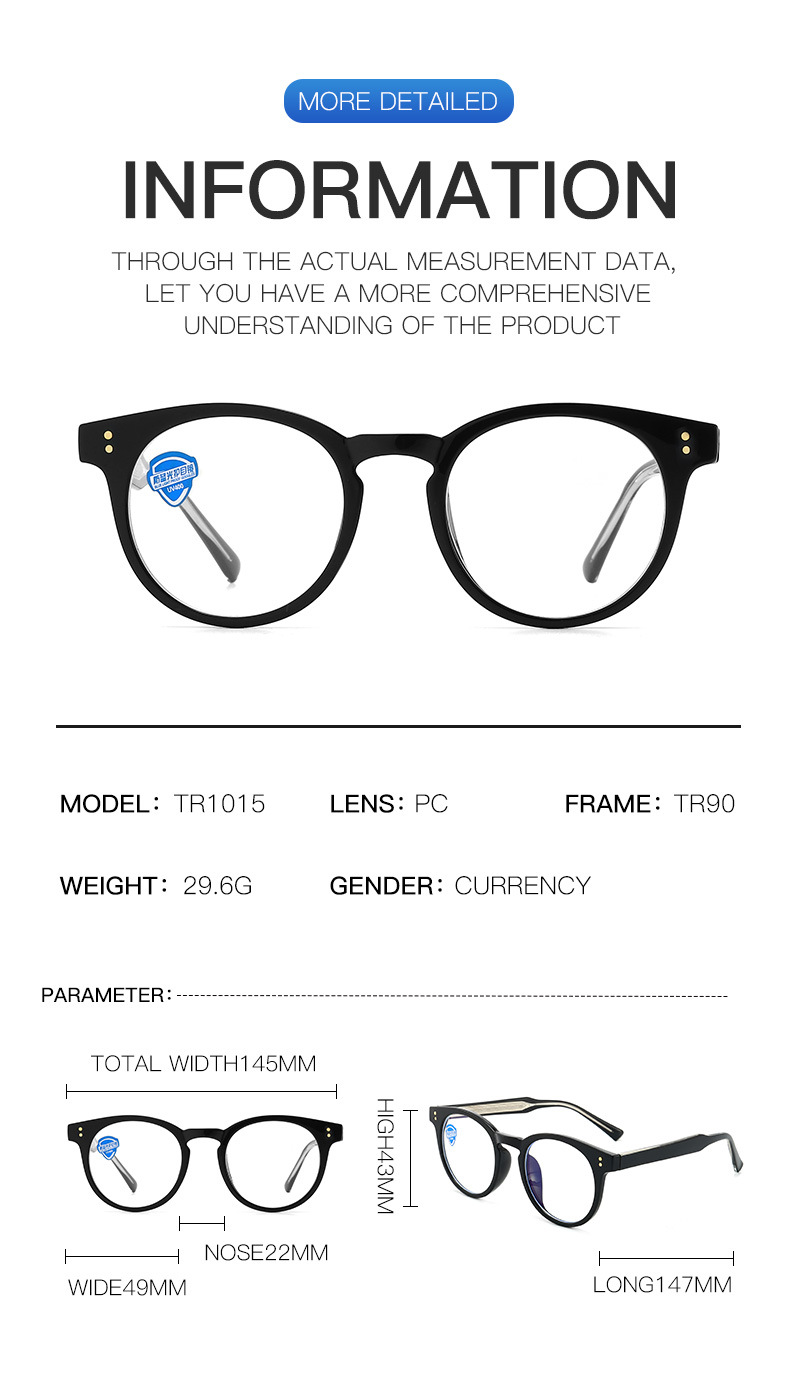 Blue Light Blocking Glasses Designer Black Full Frame Eyeglasses