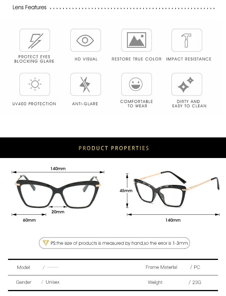 Ready Stock 2020 Amazon Hot Sale Cat Eye Style PC Square Anti Blue Light Women Stylish Optical Glasses Frames