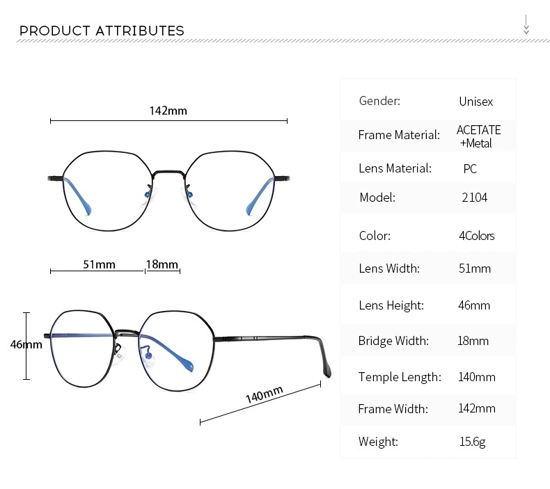 New Metal Frame Computer Anti Blue Light Blocking Glasses Unisex