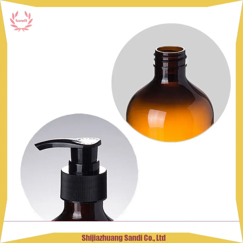 500ml Brown Plastic Pet Bottle Thin Neck Shampoo Squeeze Bottle