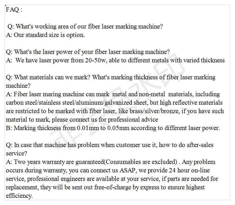 Ipg 20W/30W/50W Fiber Laser Marking Machine for Metal and No-Metal Sheet