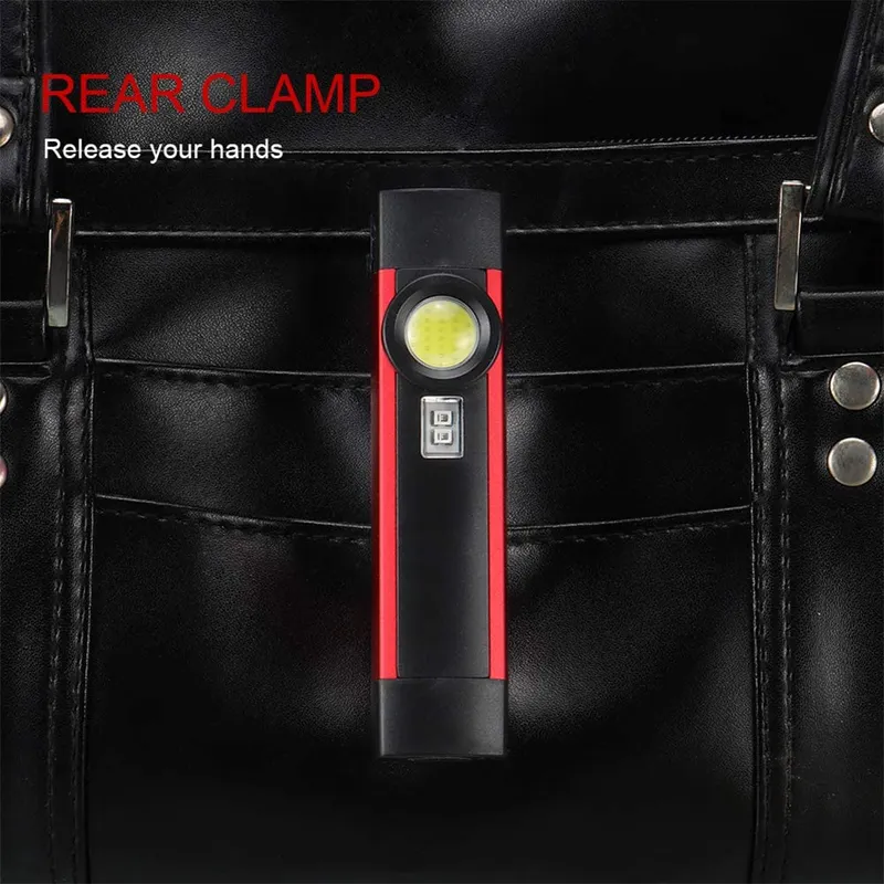 Portable Rechargeable Magnetic Flashlight Dual LED Color UV Work Light