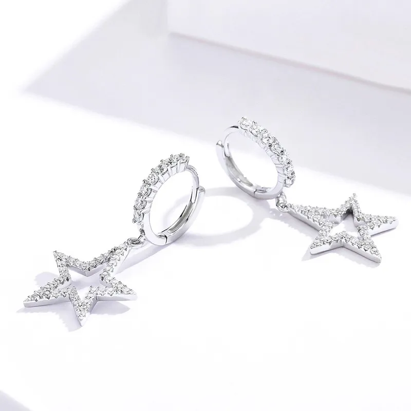 Attractive Bright Stars CZ 925 Sterling Silver Drop Earrings