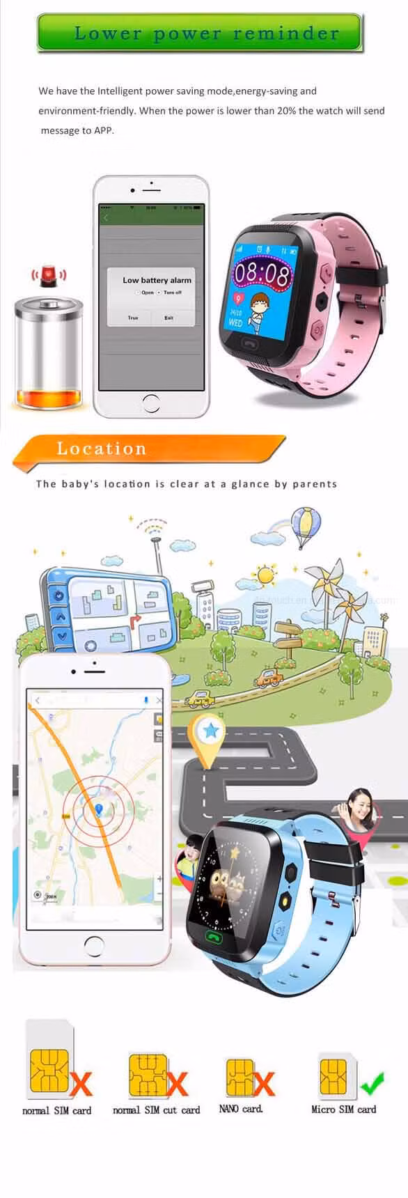 Touch Screen Kids GPS Tracker Smart Watch with Flashlight (D26)