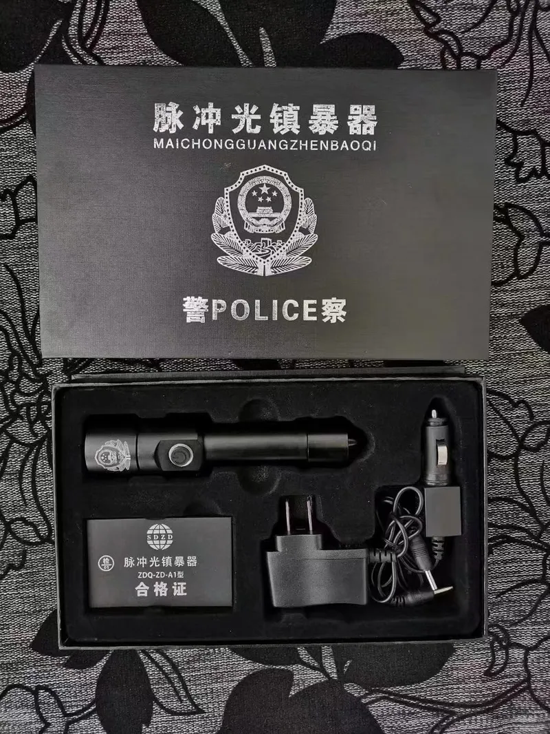 Military Electric Shock Flashlight Self Defense Pulsed Light Suppression Device