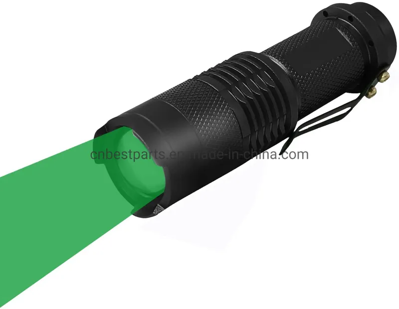 Green Light Mini Penlight Waterproof LED Flashlight Zoomable Torch Adjustable Focus