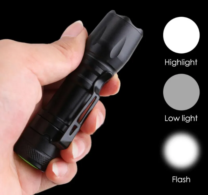 Multi-Use Mini LED Flashlight with 3 Work Modes and Clip Zoomable Handheld Spotlight