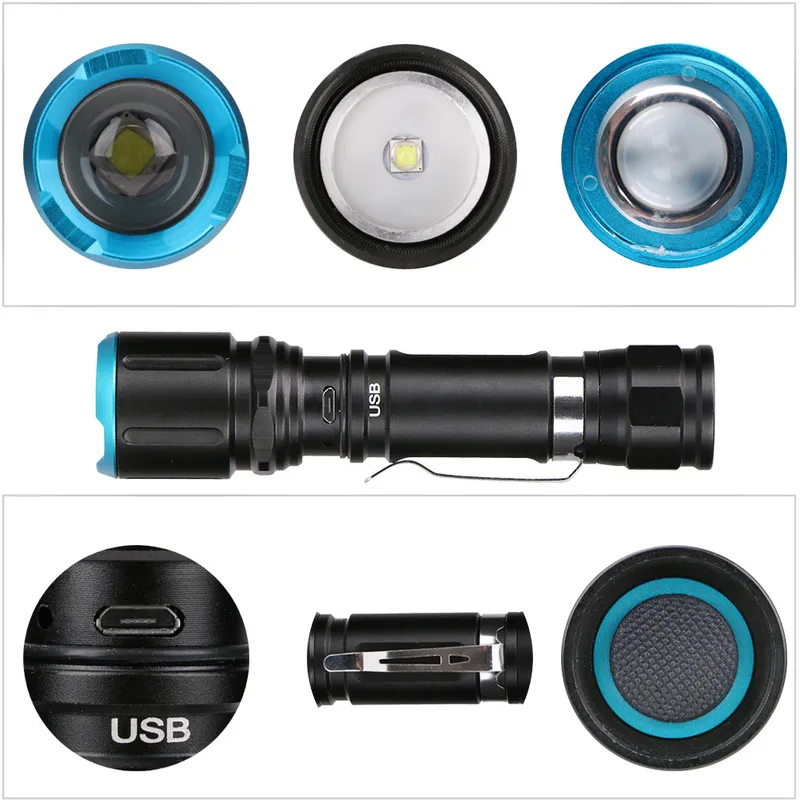 New LED L2 Multifunction Aluminum Flashlight USB Charging Flashlight