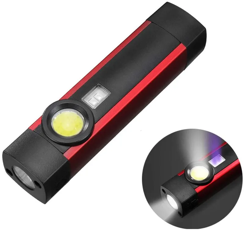 Portable Rechargeable Magnetic Flashlight Dual LED Color UV Work Light