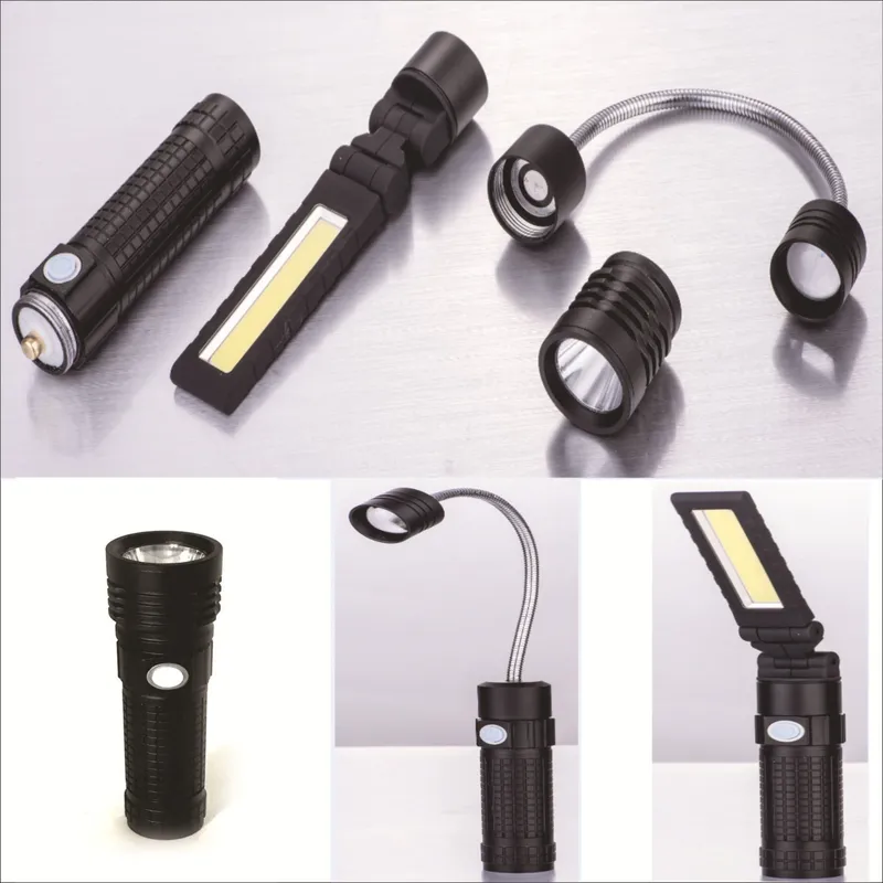 COB Rechargeable Flashlights Magnetic Inspection Lamp Zooming LED Torch