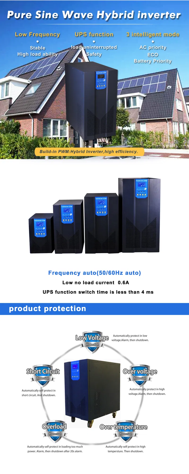 Low Frequency Solar Power Inverter 7kw Inbuilt MPPT Controller and Isolation Trasnformer