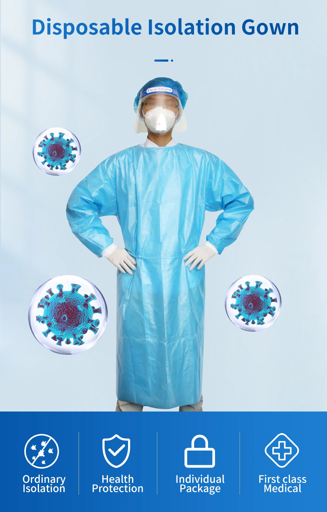 Factory Price Medical Supplies Disposable Medical/Surgical Isolation Gown Protective Suit Lab Coat