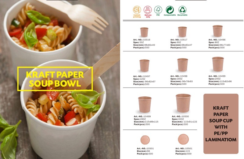 High Quality Disposable Paper Soup Bowl with PE Lamination