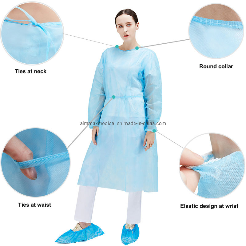 Multi-Color Disposable Nonwoven PP+PE SMS Isolation Gown Protective Visitor Gown