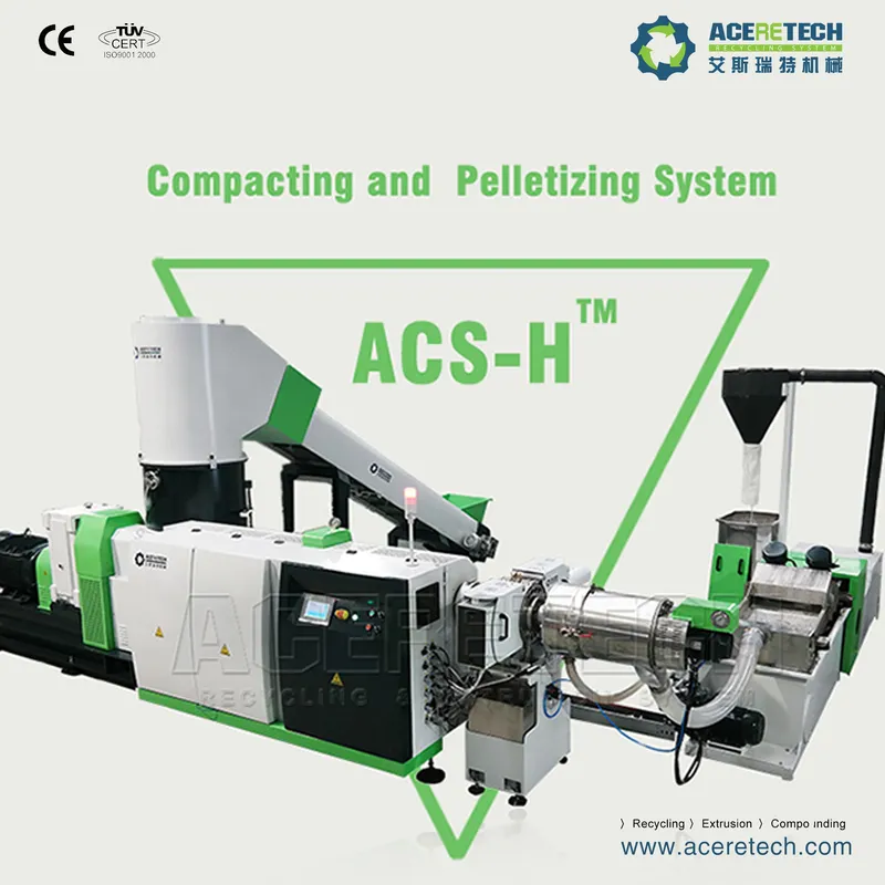 Aceretech Waste Plastic Recycle Granulating Machine Two Stage PP PE Film Plastic Pelletizing Line