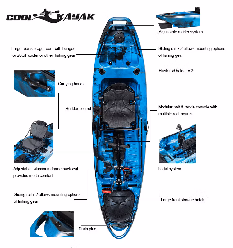 Single Plastic Pedal Drive Rowing No Inflatable Fishing Kayak with Pedal Boat