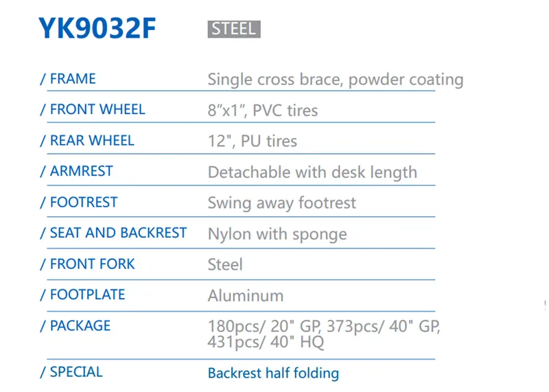 Back Half Folding Manual Lightweight Wheel Chair with Attendant Brakes