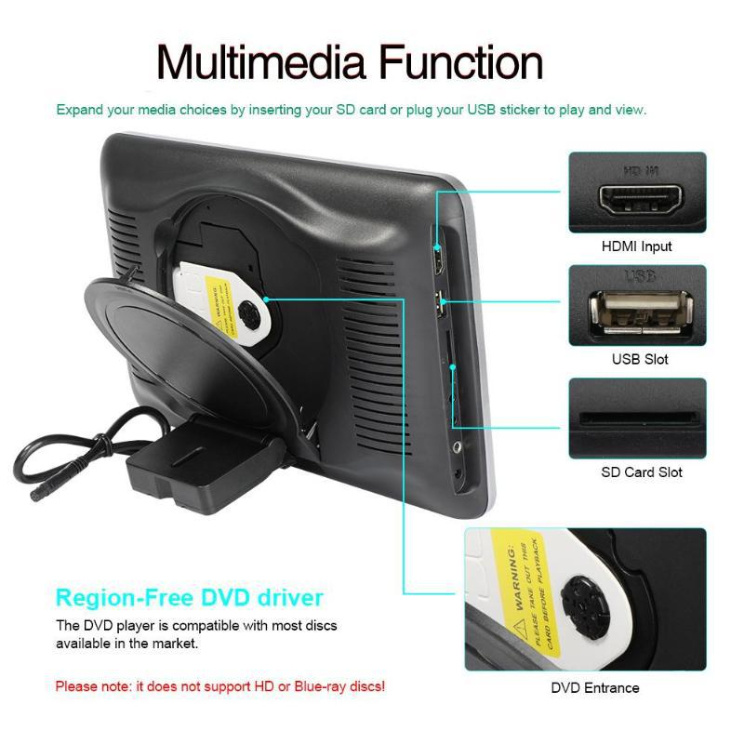 10'/11" Headrest DVD Player Car Headrest Monitor Without Pillow