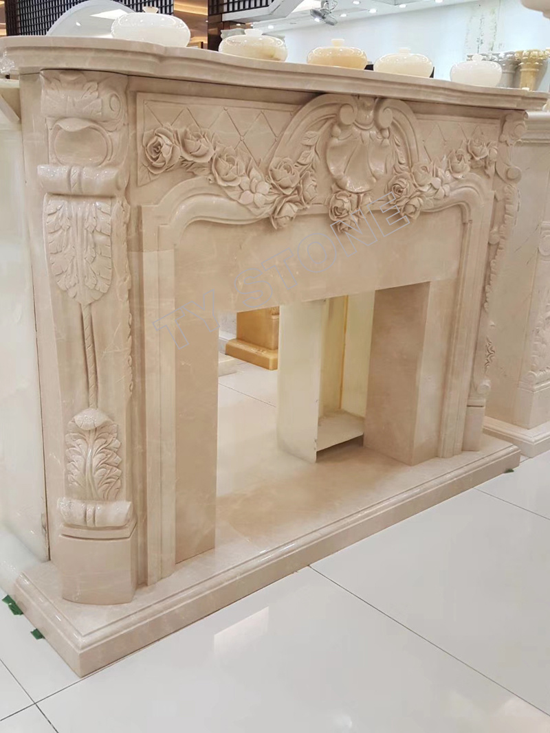 Cream Marfil Marble Fireplace Mantel French Design