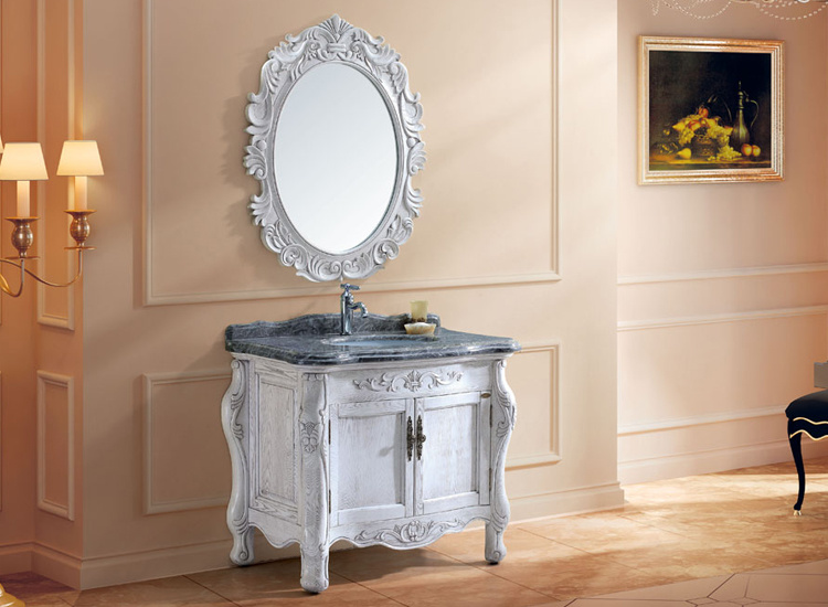 40 Inches Standard Marble Top Bathroom Vanity Cabinet with Sink with Mirror (3084)