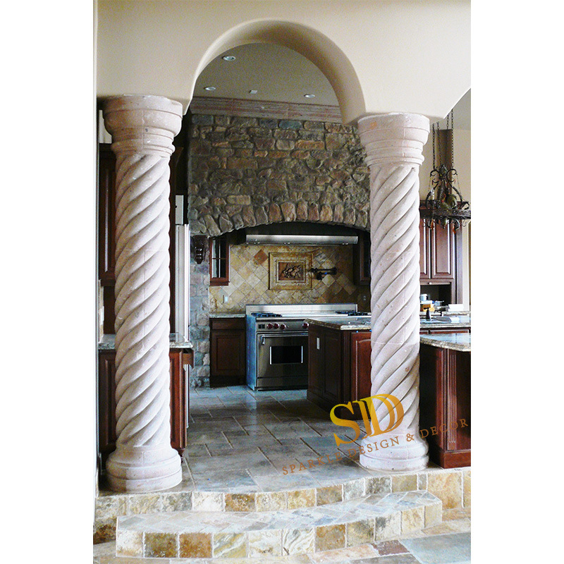 Modern Twisted Beige Marble Column/Pillar for Sale for Arch in Kitchen