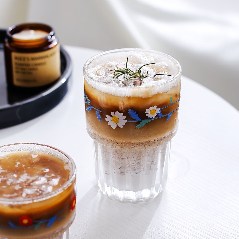 Ins Style Daisy Transparent Glass Drink Cup