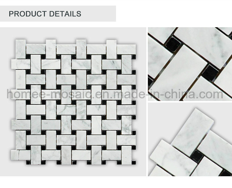 Waterjet Marble Mosaic Tiles Oriental White Carrara Basketweave Marble Mosaic