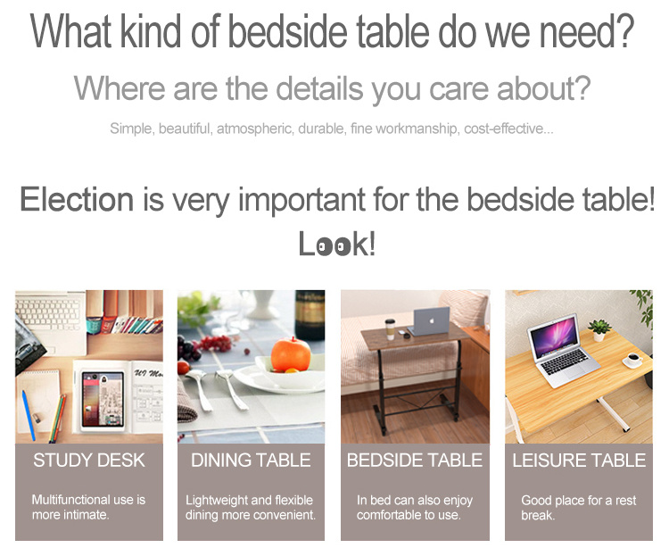 Mobile Overbed Table Computer Table Nursing Table for Eating on Bed