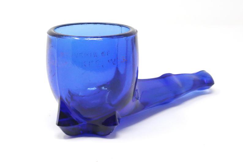 Vintage Blue Glass Pipe Ashtray Glass Smoking Accessories Smoking Pipe Hookah