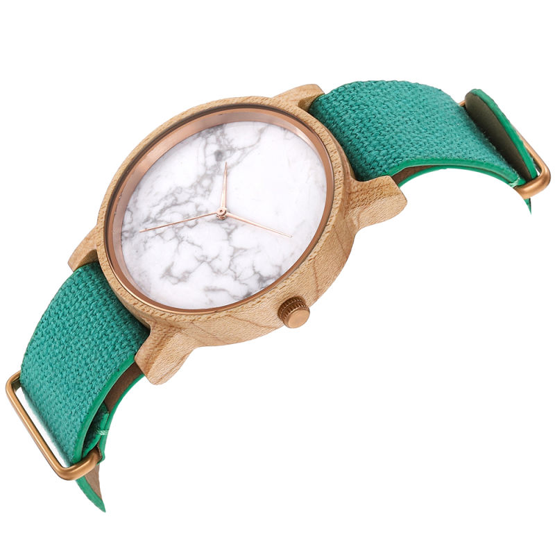 Stylish Cheap Marble Wooden Watch with Leather Strap