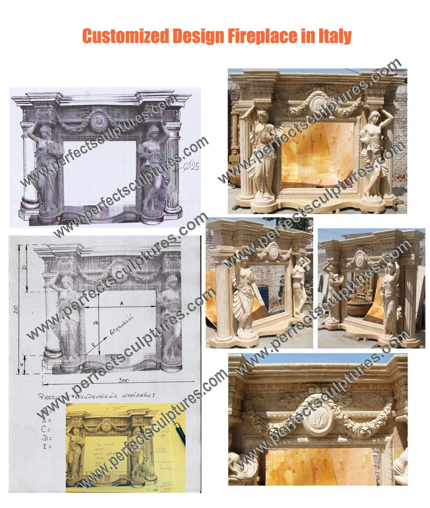 Italian Marble Fireplace Surround with Carved Children Relief Sculpture (QY-LS667)