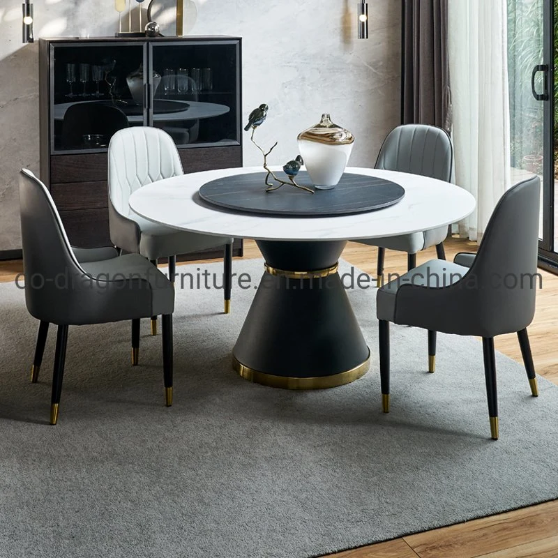 Modern Furniture 6 Seats Steel Dining Table with Marble Top