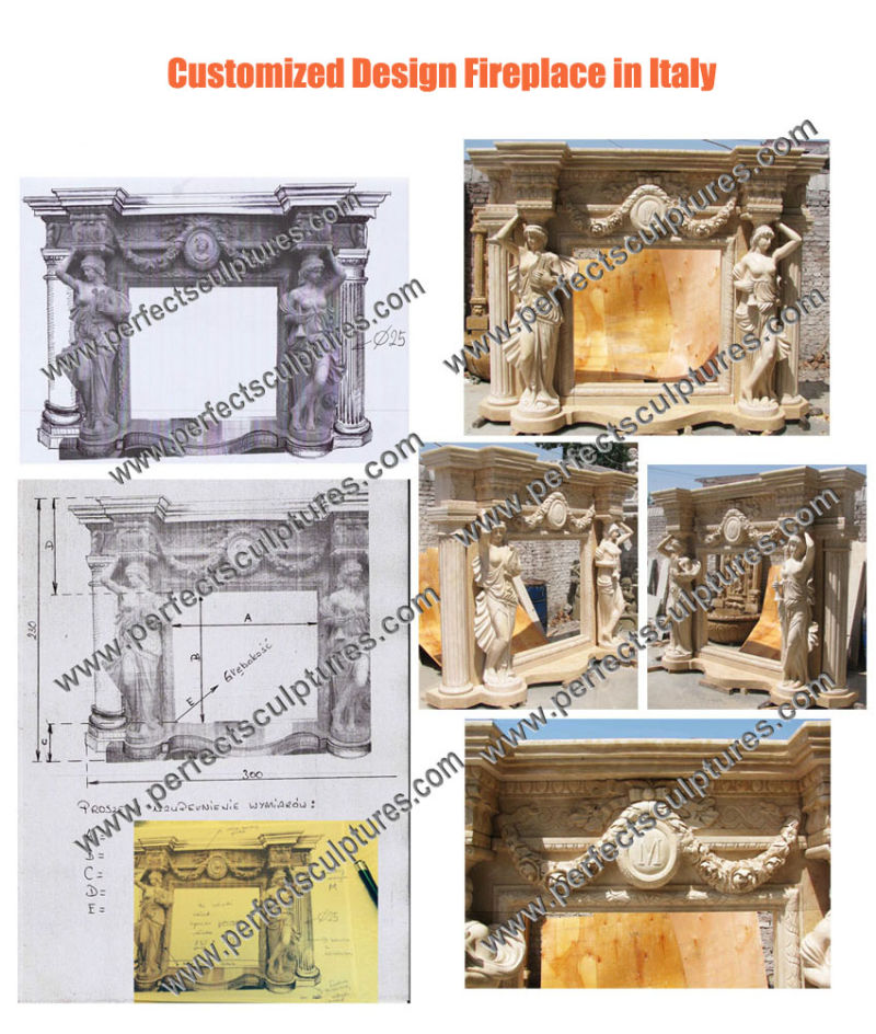 Carved Marble Fireplace with China Local Cream Beige Stone (QY-LE218)