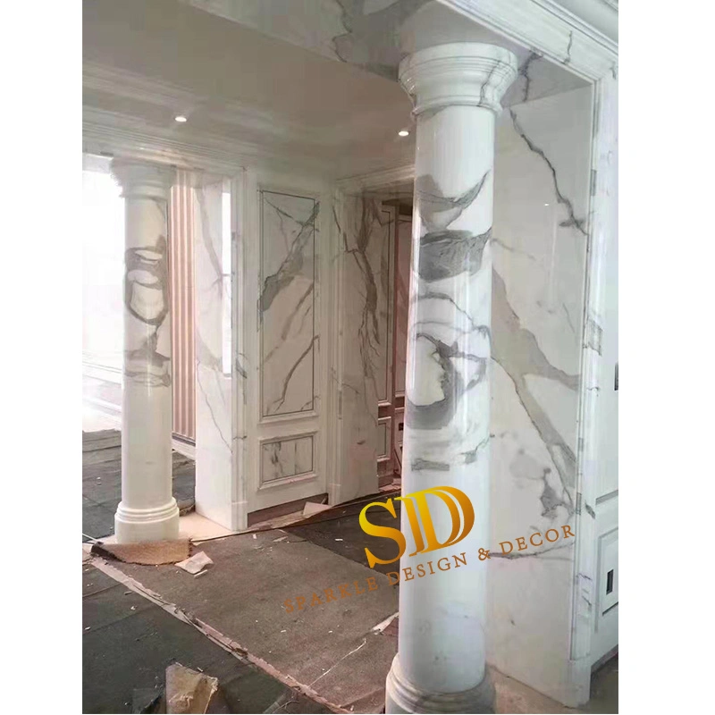Polished Italian Statuario White Marble Round Solid Marble Columns for Villa/Palace