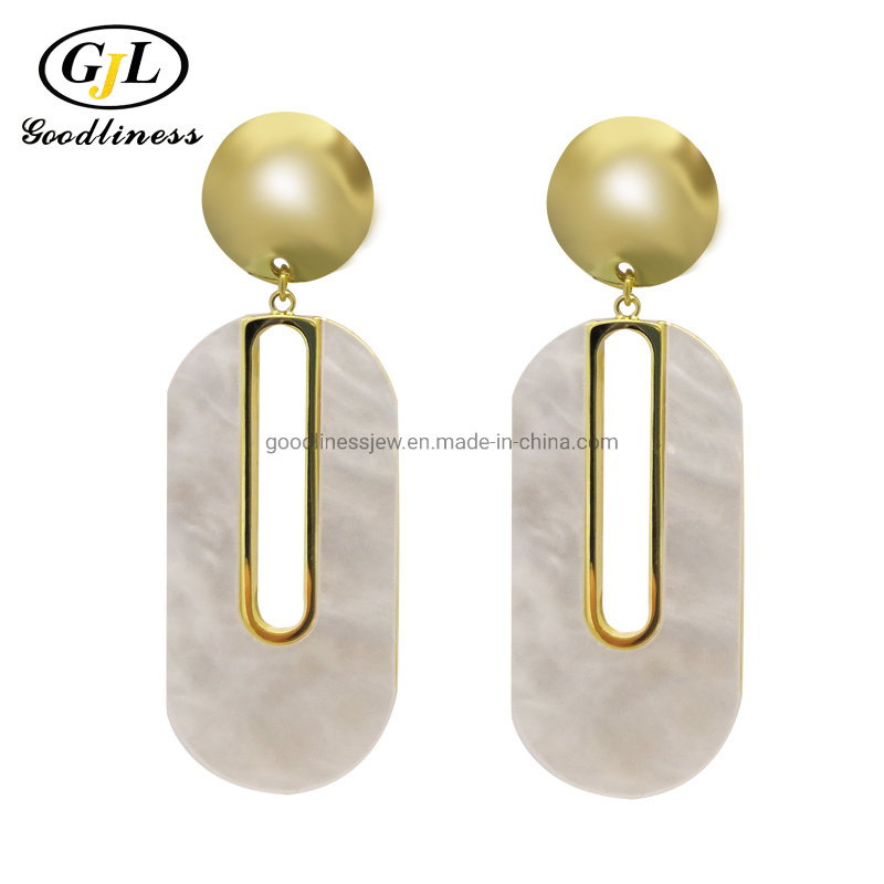 Mother of Pearl Big Fashion Earring Silver Jewelry for Party
