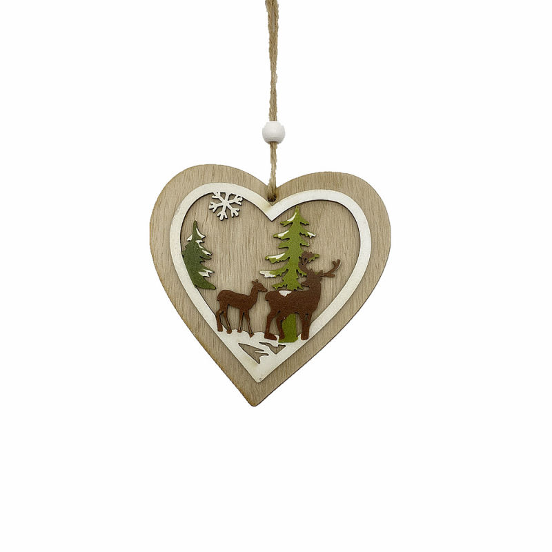 Heart Shape Wood Material Christmas Tree Ornaments