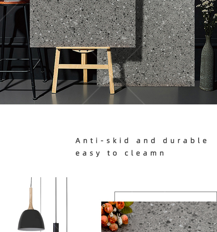 Rustic Matte Surface Elegant Drak Grey Terrazzo Tiles 600X600