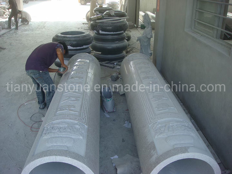 Hand Carved Large Chinese Style Marble Dragon Column Pillars Outdoor